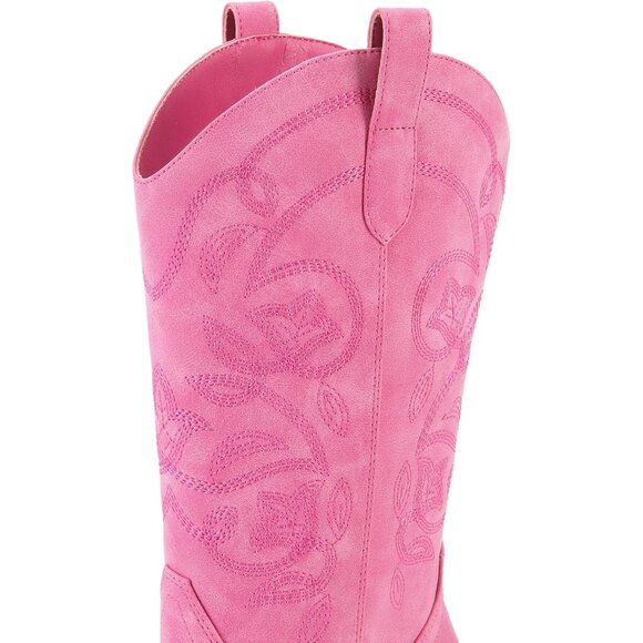 Women's Pink Cowgirl Western Boots Fashion Embroidery Stitched Chunky Heel - Picture 4 of 8